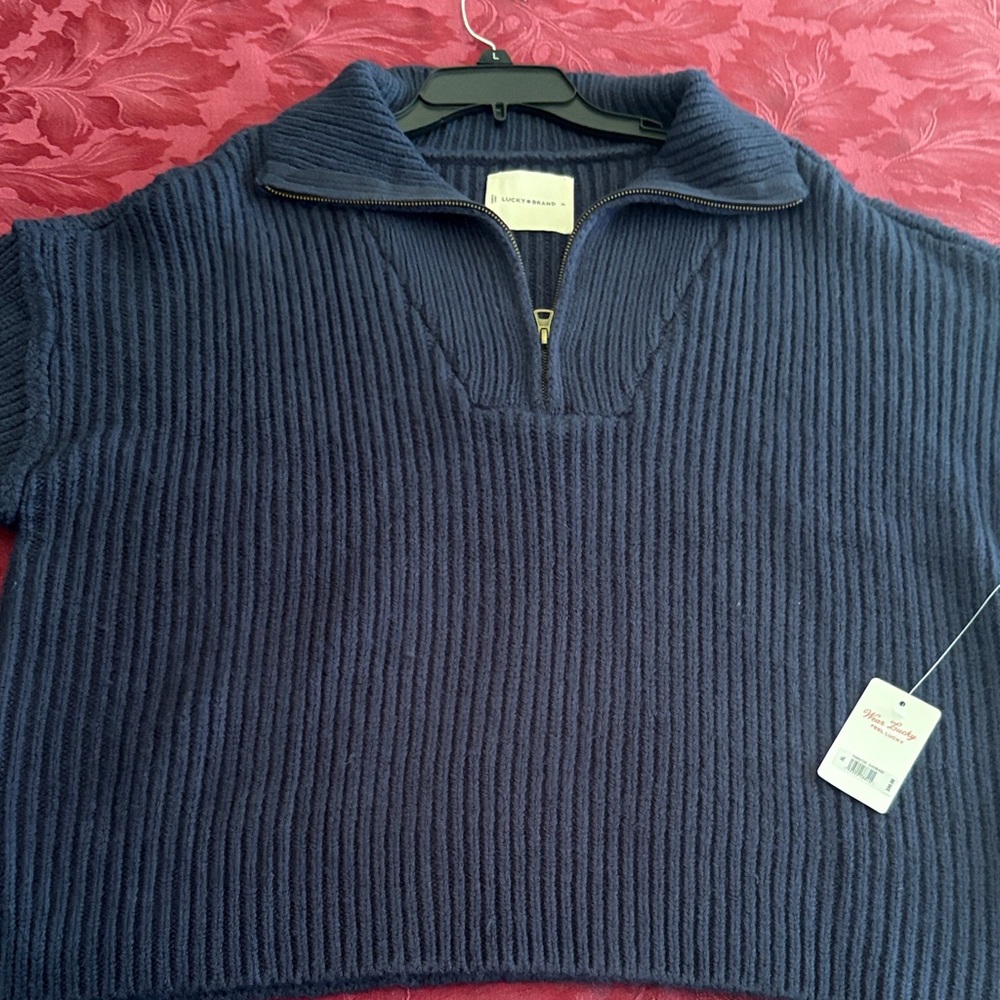 New Lucky Brand Navy Blue Ribbed Sweater size XL